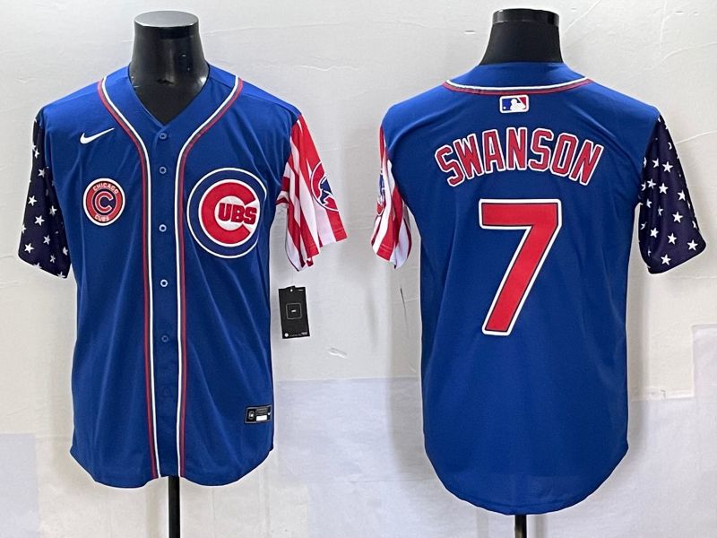 Men 2025 Chicago Cubs #7 Swanson Blue a generation of national flags Joint Name Nike MLB Jersey style 46->chicago cubs->MLB Jersey